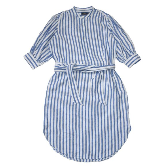 NWT Polo Ralph Lauren Blue White Striped Belted Linen Shirtdress Shirt Dress 8 - Picture 3 of 8